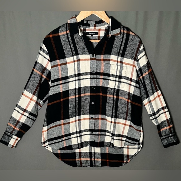 Madewell Women's S Bromley Plaid Flannel Black Tan Cotton Button Down - Picture 1 of 5